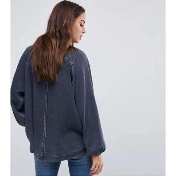 Free People Acadia Washed Black Long Sleeve Henley Top Size XS - Picture 3 of 10